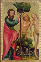 Dieu le Père punit Adam et Ève, détail du retable de Grabow, 1379-83